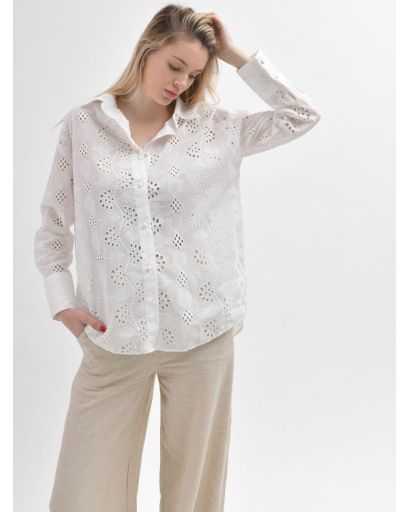 Натуральна лляна сорочка білого кольору 55991, Колір: Білий, Розмір: S, зображення 5