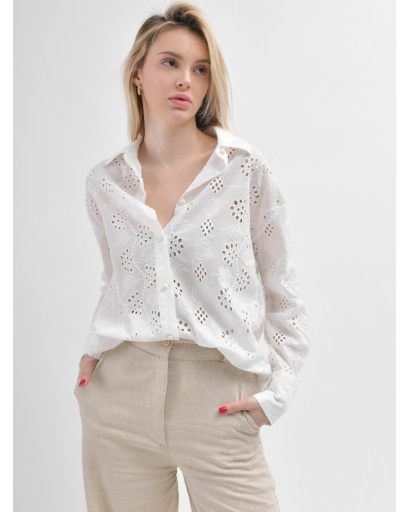 Натуральна лляна сорочка білого кольору 55991, Колір: Білий, Розмір: S, зображення 8