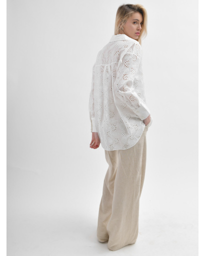 Натуральна лляна сорочка білого кольору 55991, Колір: Білий, Розмір: S, зображення 9