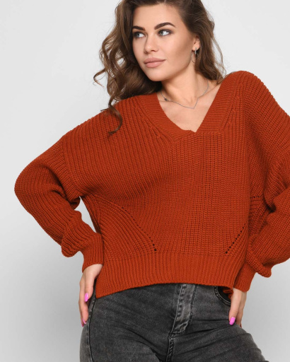 Стильный свитер цвета терракот 51372, Цвет: Теракот, Размер: ONE SIZE, изображение 3