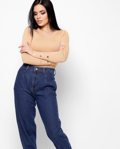 Трикотажний светр із v-подібним вирізом колір пісок 36864, Колір: Кемел, Розмір: ONE SIZE, зображення 2