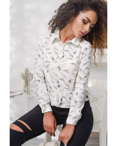 Женская рубашка с оборкой и рисунком котят 27404, Цвет: Белый, Размер: M, изображение 2