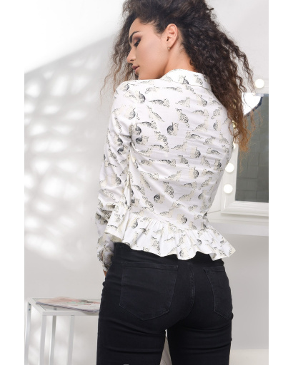 Женская рубашка с оборкой и рисунком котят 27404, Цвет: Белый, Размер: M, изображение 3