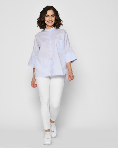 Женская голубая рубашка свободного силуэта 43093, Цвет: Голубой, Размер: XS, изображение 2