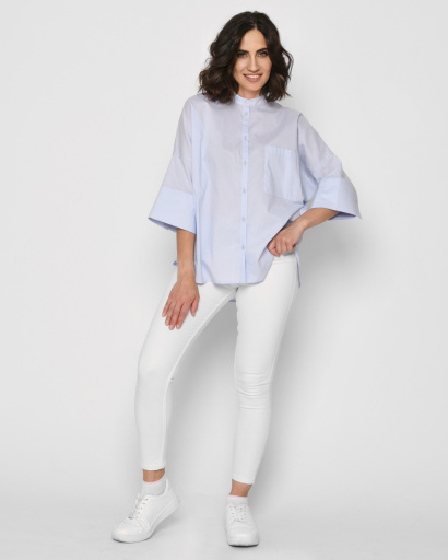 Женская голубая рубашка свободного силуэта 43093, Цвет: Голубой, Размер: XS, изображение 4
