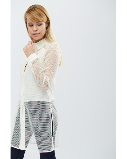 Длинная женская рубашка в сеточку 27412, Цвет: Молочний, Размер: XS, изображение 5