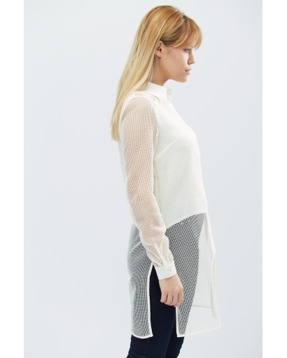 Длинная женская рубашка в сеточку 27412, Цвет: Молочний, Размер: XS, изображение 6