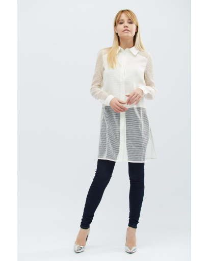 Длинная женская рубашка в сеточку 27412, Цвет: Молочний, Размер: XS, изображение 7