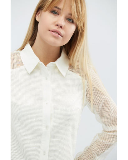 Длинная женская рубашка в сеточку 27412, Цвет: Молочний, Размер: XS, изображение 3