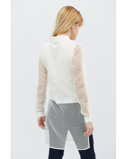 Длинная женская рубашка в сеточку 27412, Цвет: Молочний, Размер: XS, изображение 4