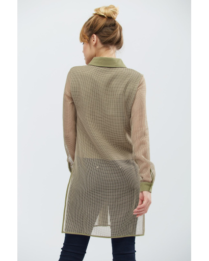 Длинная женская рубашка хаки в сеточку 27413, Цвет: Хаки, Размер: L, изображение 4