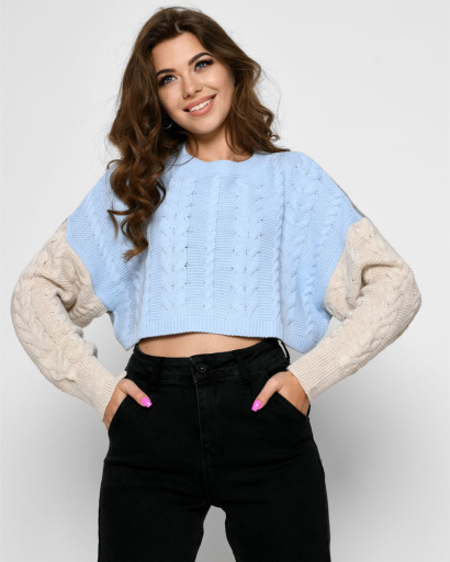 Разноцветный короткий свитер 51213, Цвет: Голубой, Размер: ONE SIZE, изображение 2