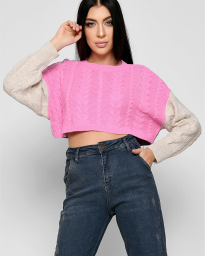 Різнокольоровий короткий светр 51214, Колір: Рожевий, Розмір: ONE SIZE, зображення 3