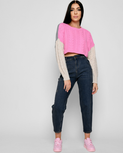 Різнокольоровий короткий светр 51214, Колір: Рожевий, Розмір: ONE SIZE, зображення 4