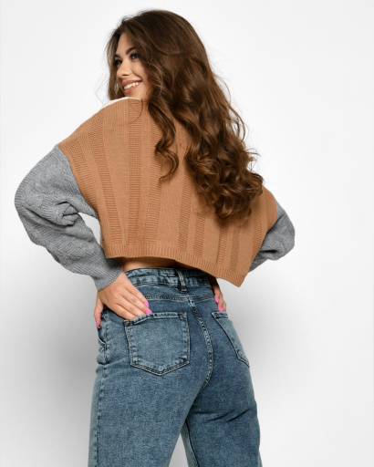 Разноцветный короткий свитер 51215, Цвет: Бежевый, Размер: ONE SIZE, изображение 3