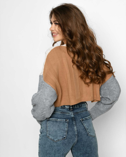 Разноцветный короткий свитер 51215, Цвет: Бежевый, Размер: ONE SIZE, изображение 4