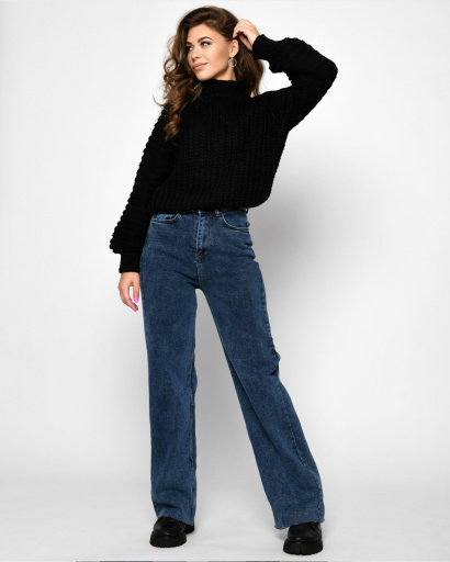 Чёрный свитер с большой вязкой 51217, Цвет: Черный, Размер: ONE SIZE, изображение 3