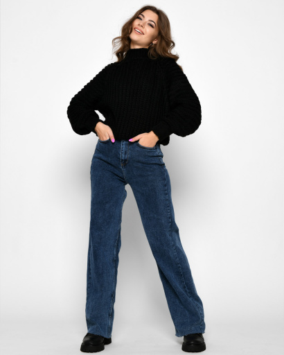 Чёрный свитер с большой вязкой 51217, Цвет: Черный, Размер: ONE SIZE, изображение 4