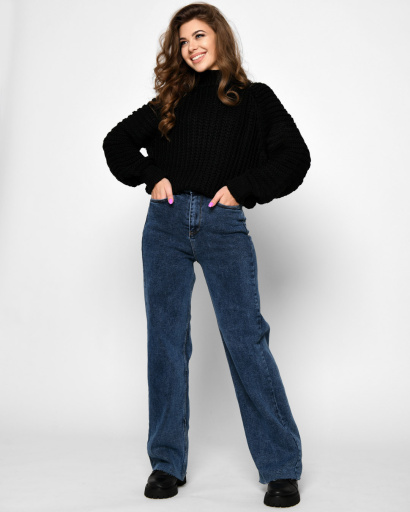 Чёрный свитер с большой вязкой 51217, Цвет: Черный, Размер: ONE SIZE, изображение 5