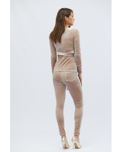 Роскошный бежевый костюм из мягкого велюра 32485, Цвет: Бежевый, Размер: S, изображение 3