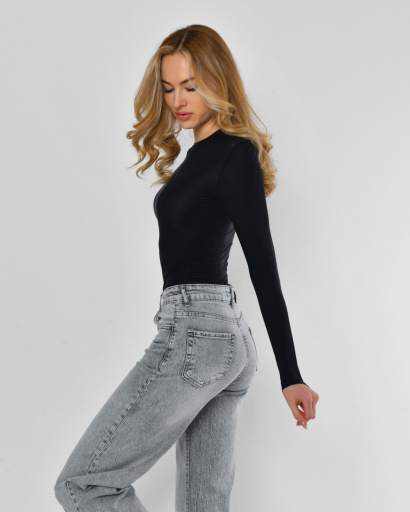 Облягаючий базовий лонгслів, чорний 56171, Колір: Чорний, Розмір: XS, зображення 3