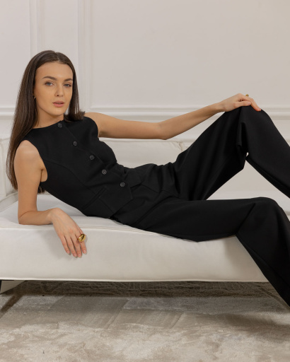 Вишуканий жіночий брючний костюм чорного кольору 56154, Колір: Чорний, Розмір: XS, зображення 10