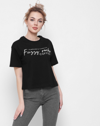 Женская черная футболка Standart с надписями Coffee 57889, Цвет: Черный, Размер: S, изображение 2