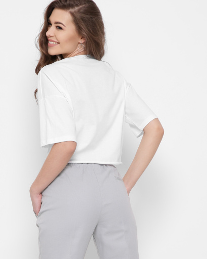 Жіноча біла футболка Standart на зав'язці Perfect is boring 57894, Колір: Білий, Розмір: S, зображення 5