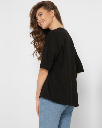 Футболка женская хлопковая Standart oversize CRC -237-8 57821, Цвет: Черный, Размер: L, изображение 2