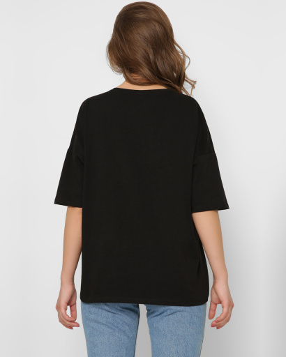 Футболка женская хлопковая Standart oversize CRC -237-8 57821, Цвет: Черный, Размер: L, изображение 3