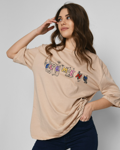 Женская бежевая футболка Standart с принтом Element 57909, Цвет: Бежевый, Размер: S, изображение 2
