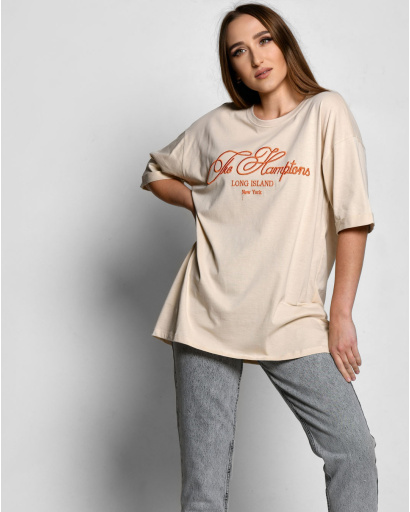 Жіноча бежева футболка Standart з вишивкою The Hamptons 57916, Колір: Бежевий, Розмір: M, зображення 3