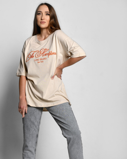 Жіноча бежева футболка Standart з вишивкою The Hamptons 57916, Колір: Бежевий, Розмір: M, зображення 4