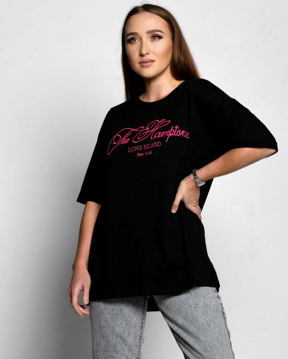 Жіноча чорна футболка Standart з вишивкою The Hamptons 57917, Колір: Чорний, Розмір: XL, зображення 3