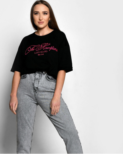 Жіноча чорна футболка Standart з вишивкою The Hamptons 57917, Колір: Чорний, Розмір: XL, зображення 4