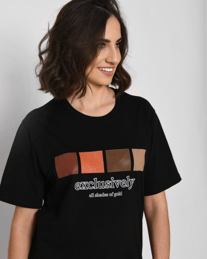 Жіноча чорна футболка з принтом Exclusively 57903, Колір: Чорний, Розмір: S, зображення 2