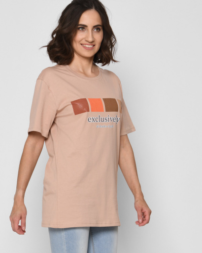 Жіноча футболка з принтом Exclusively 57904, Колір: Кемел, Розмір: S, зображення 2