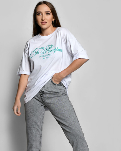 Жіноча біла футболка Standart з вишивкою The Hamptons 57918, Колір: Білий, Розмір: XL, зображення 4