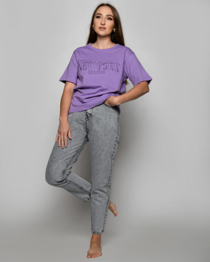 Жіноча бузкова футболка Standart з вишивкою New York 57920, Колір: Лавандовий, Розмір: S, зображення 5