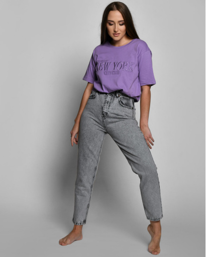 Жіноча бузкова футболка Standart з вишивкою New York 57920, Колір: Лавандовий, Розмір: S, зображення 6