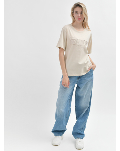 Жіноча бежева футболка Standart з вишивкою New York 57921, Колір: Бежевий, Розмір: L, зображення 2