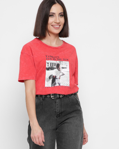 Женская красная футболка Standart с надписью Florida и рисунком девушки 57875, Цвет: Красный, Размер: S, изображение 2