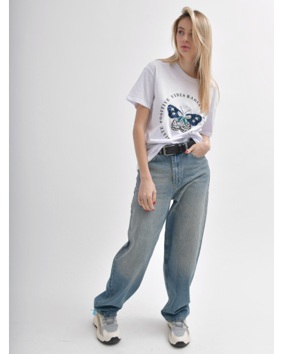 Жіноча біла футболка Standart оверсайз з принтом метелика 57928, Колір: Білий, Розмір: M, зображення 2