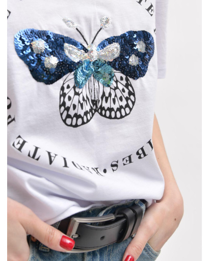 Жіноча біла футболка Standart оверсайз з принтом метелика 57928, Колір: Білий, Розмір: M, зображення 6