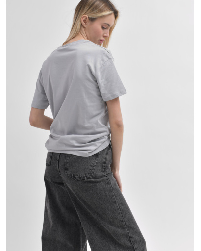 Жіноча сіра футболка Standart оверсайз з принтом метелика 57929, Колір: Сірий, Розмір: S, зображення 6