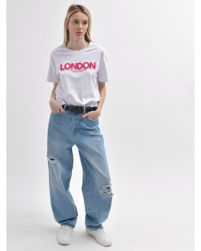 Женская белая футболка Standart с принтом London 57932, Цвет: Белый, Размер: L, изображение 3