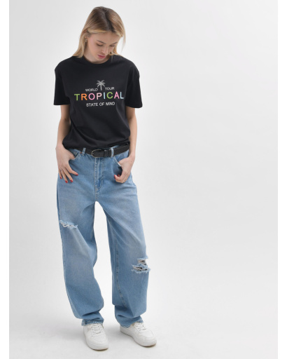 Женская черная футболка Standart «Tropical» 57935, Цвет: Черный, Размер: S, изображение 2