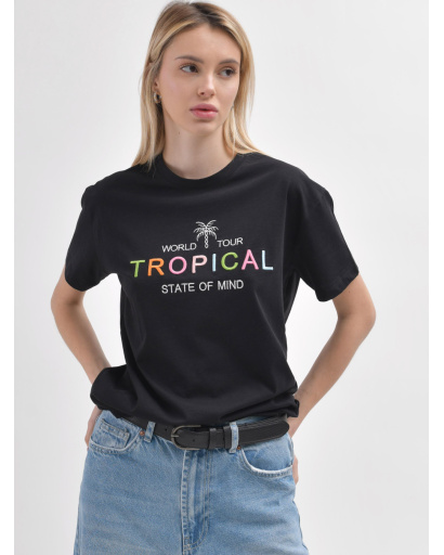 Женская черная футболка Standart «Tropical» 57935, Цвет: Черный, Размер: S, изображение 3