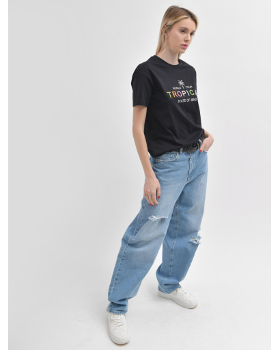 Женская черная футболка Standart «Tropical» 57935, Цвет: Черный, Размер: S, изображение 4