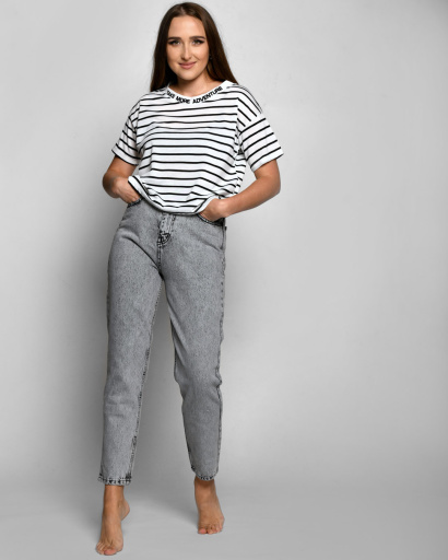 Біла жіноча футболка Standart в горизонтальну смужку 57923, Колір: Білий, Розмір: S, зображення 4